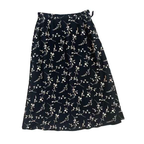 vintage liz clairborne black floral maxi skirt size 10P (medium petite) - Picture 1 of 8